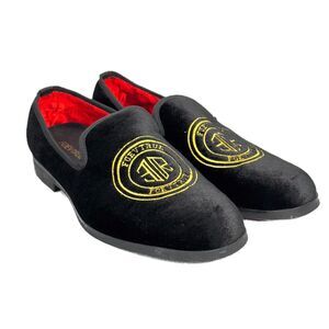 FOEVTRUE Dress Loafers Shoes Men's EU 42/US 9 Black Velvet Gold Embroidery